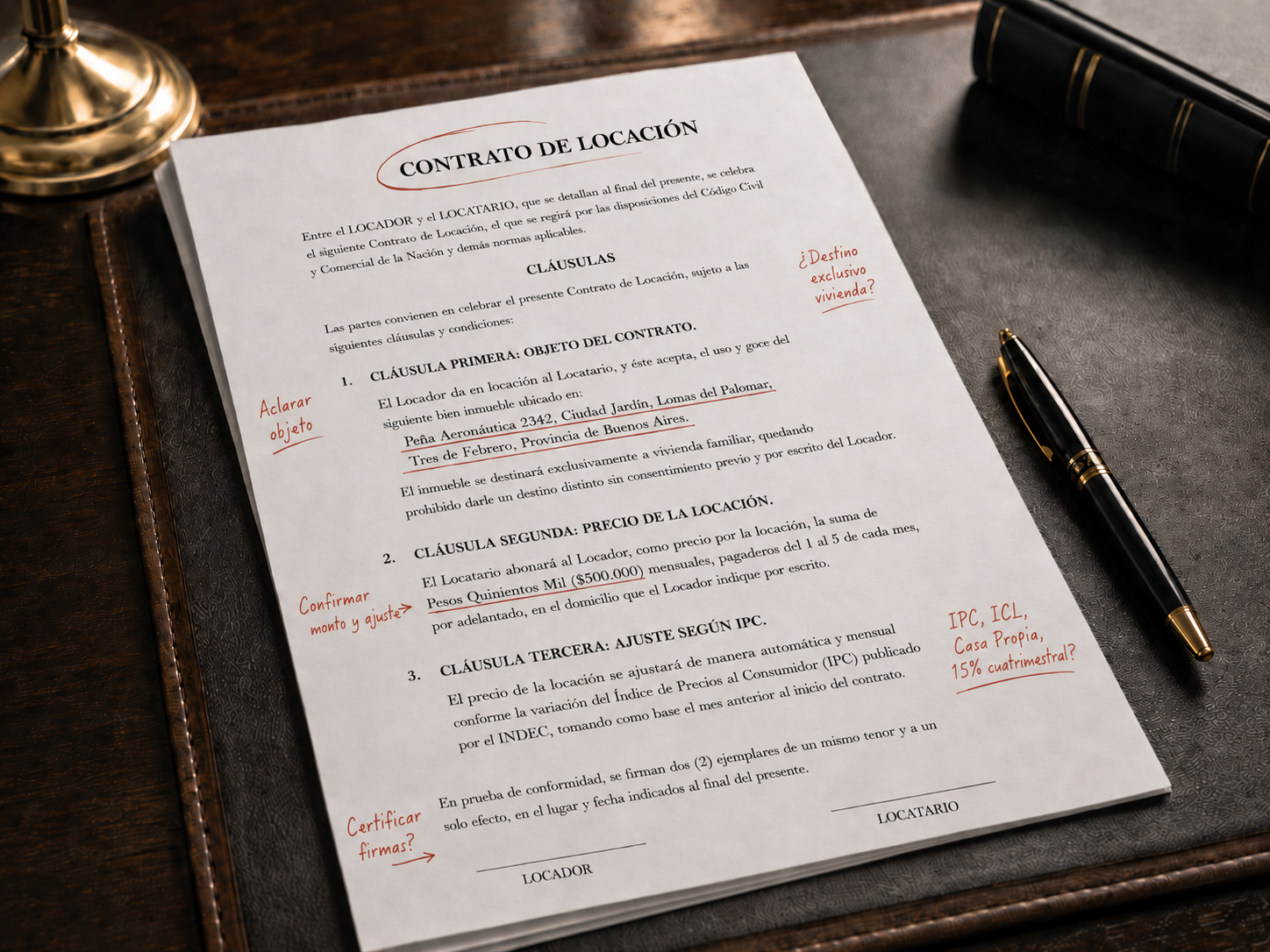 Contrato de locación revisado con observaciones legales